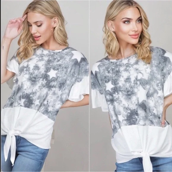 a.gain Women’s Tie Dye Star Print Front Tie Top M - Picture 3 of 4